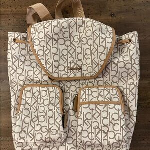 Calvin Klein Beige and Brown Monogram Backpack